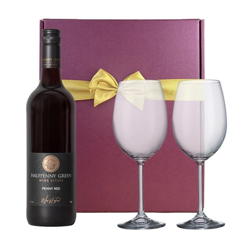 Halfpenny Green Penny Red Wine 75cl & Wine Glasses Gift Box